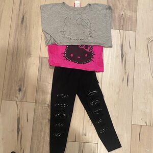 Hello Kitty Pink and grey top with star ride patch leggin Kids Leggings Set size